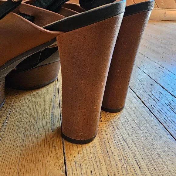 💕 Bleecker & Bond💕 Black & Brown Wedge Retro Chunky Sandal - Picture 4 of 5